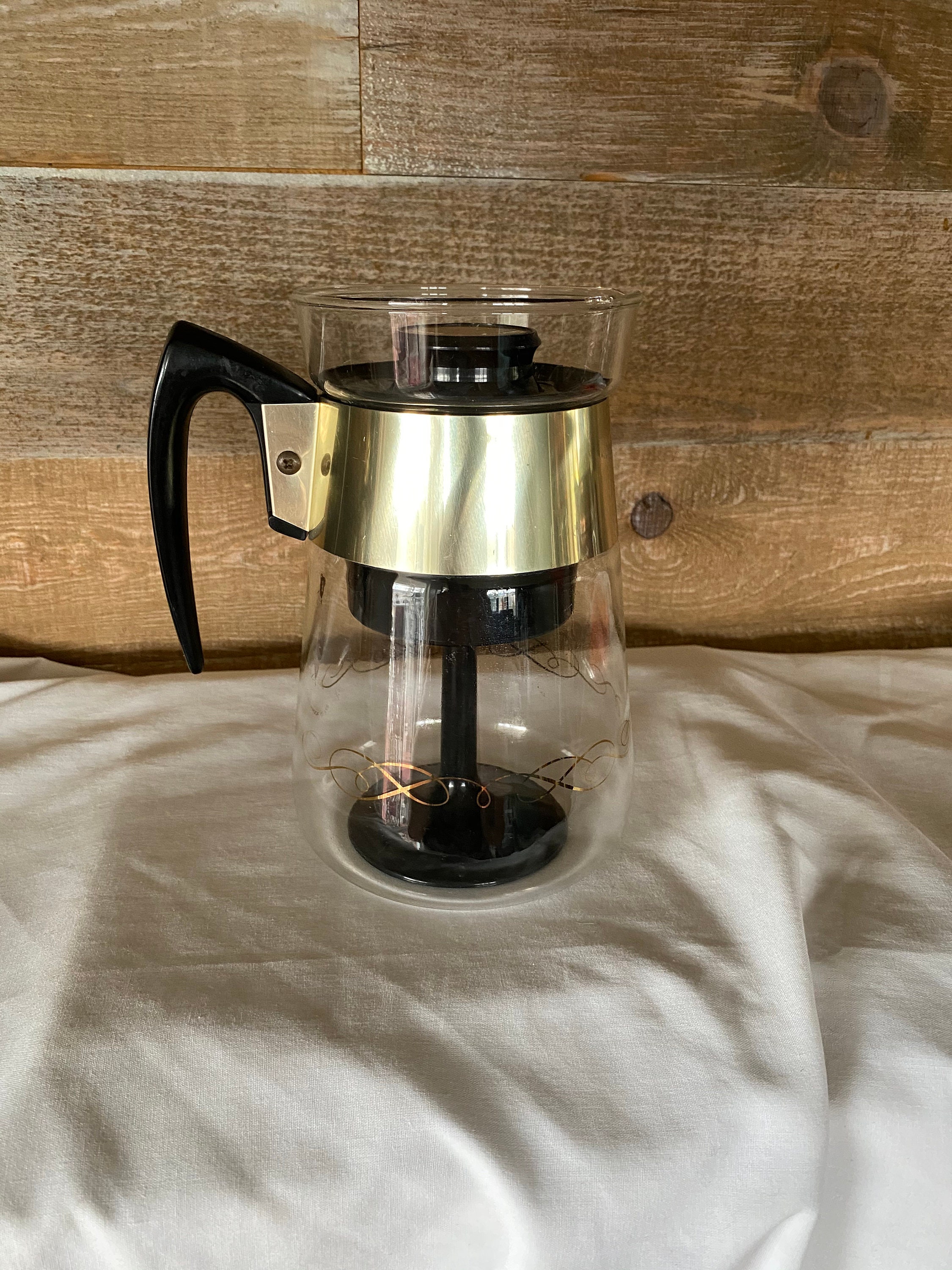 Vtg Metal Coffee Pot Percolator Stove Top Cardella Break No More Green Glass