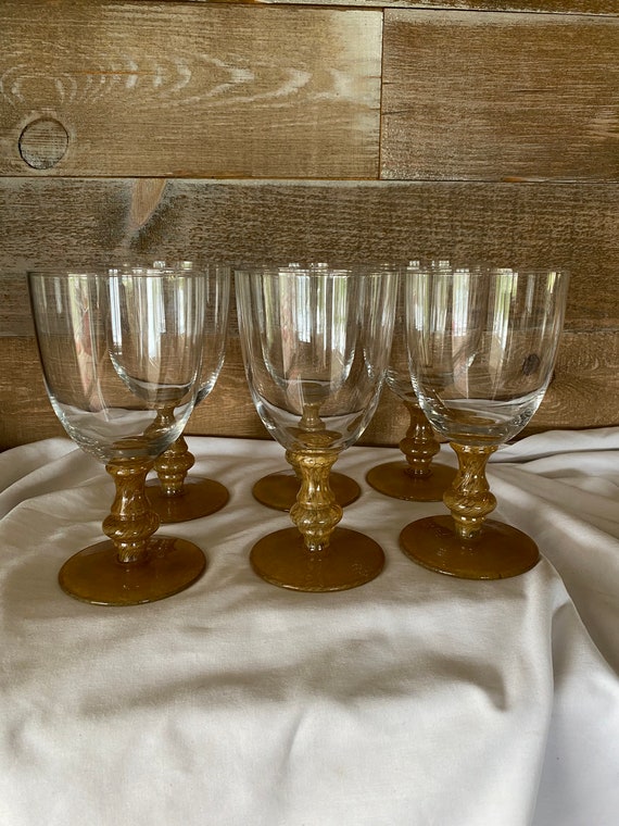 Bar Glasses With Swirled Caramel Gold Tan Bases Large Bar Glasses Vintage  Cocktail Stemmed Bar Daiquiri Glass Vintage Set of Six Home Bar 