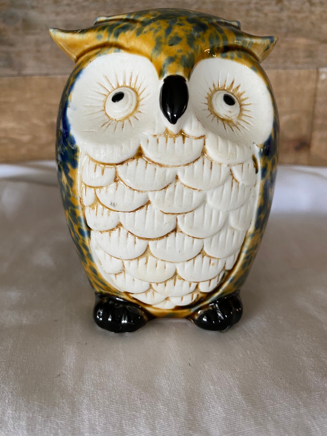 Ceramic Owl Vase Bird Decor Amber Blue White Big Eyed Owl Etsy