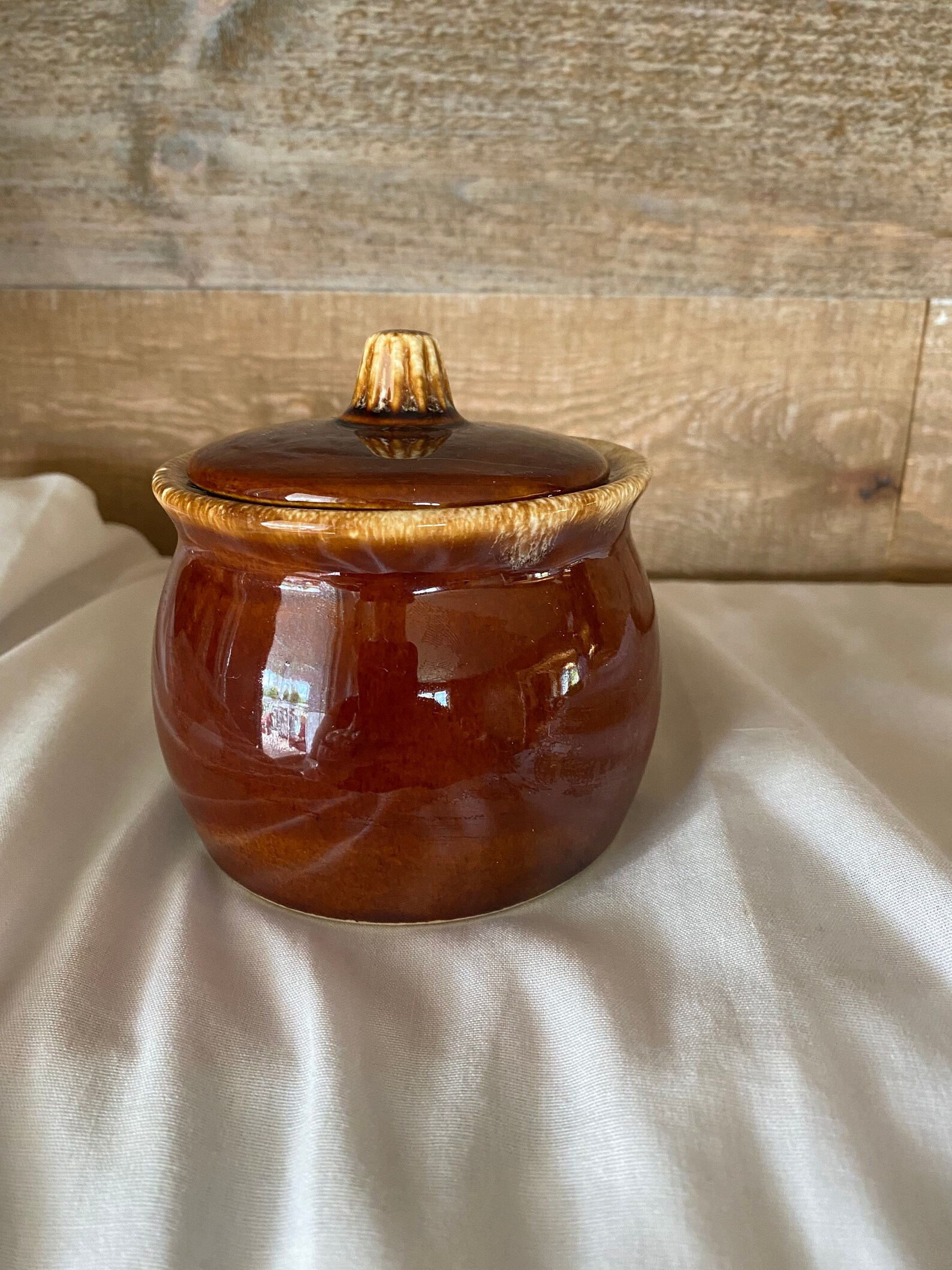 Hull Pottery Oven Proof USA Covered Jar Brown Drip Glaze Small Etsy