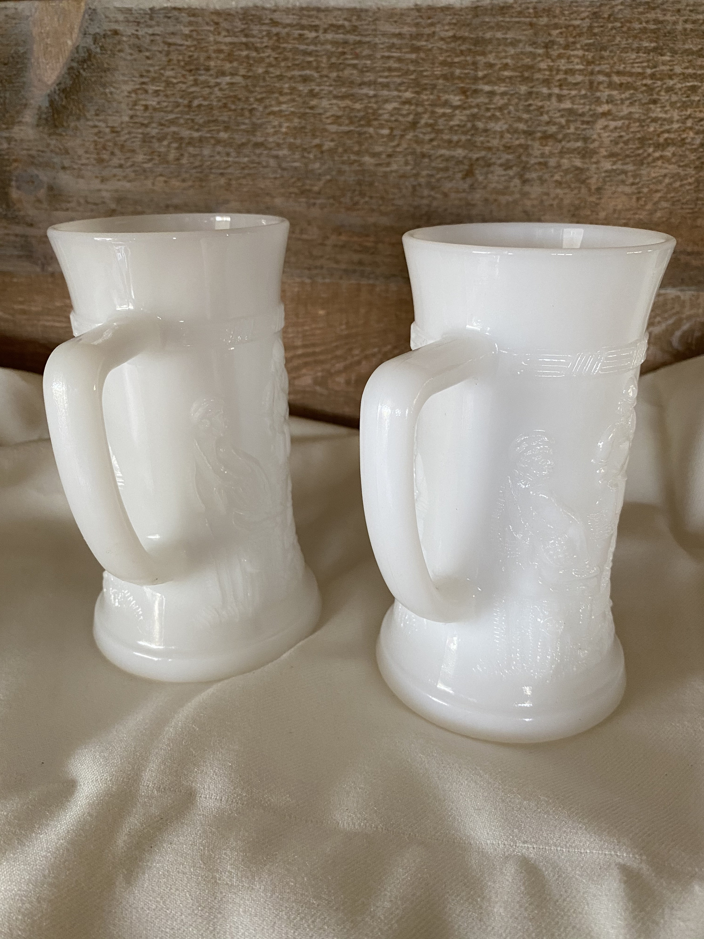 Milk Glass Beer Steins Beer Mugs Embossed Scene on Both Etsy Canada