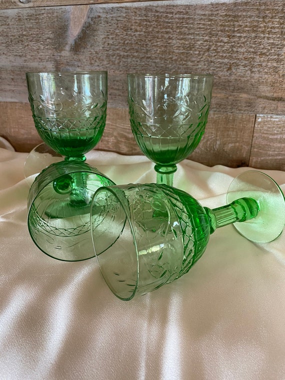 Green Glass Goblets Vintage, Vintage Glass Wine Glasses