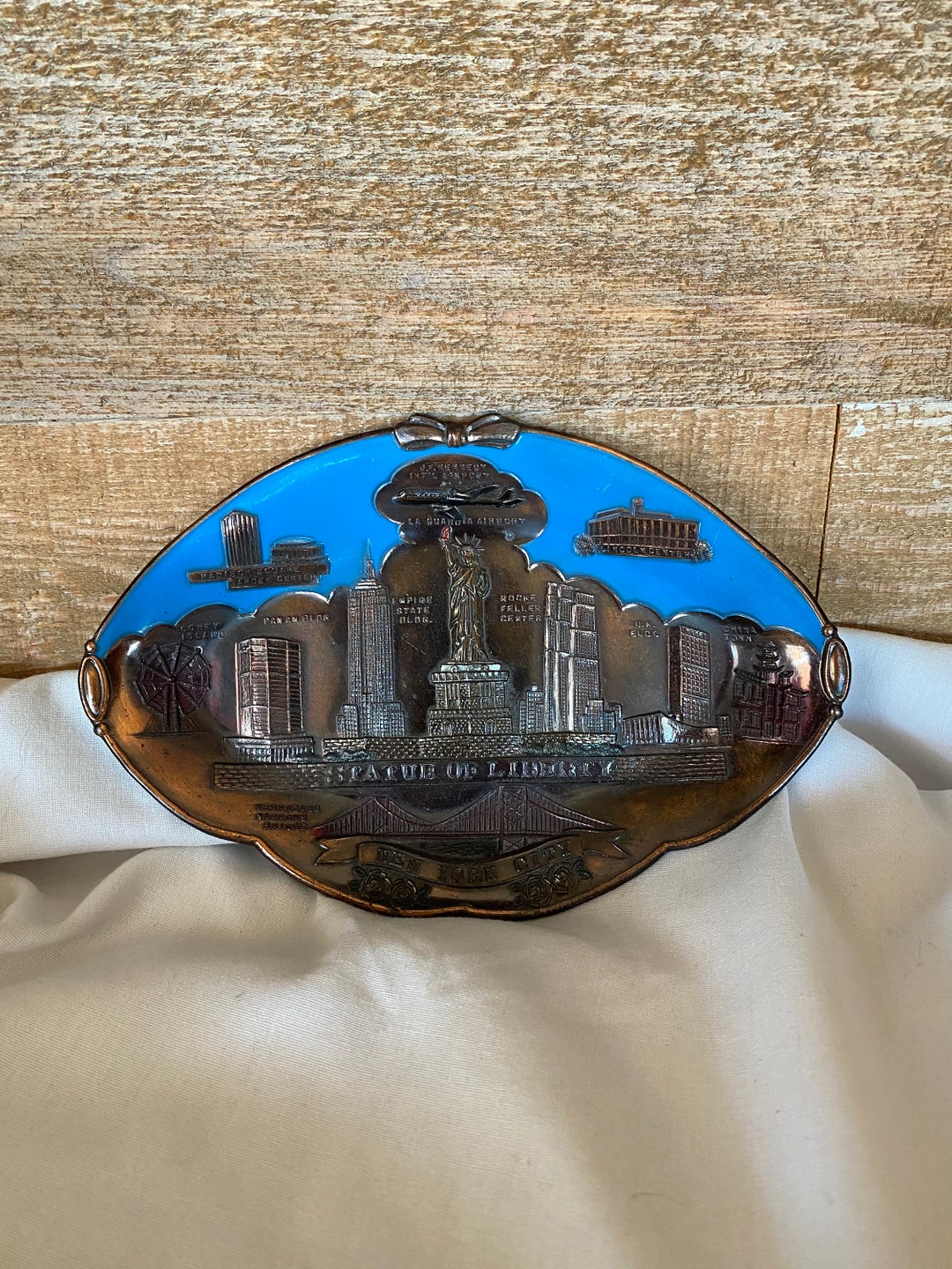 New York City Souvenir Plate Cony Island Statue Liberty Pan Am Etsy