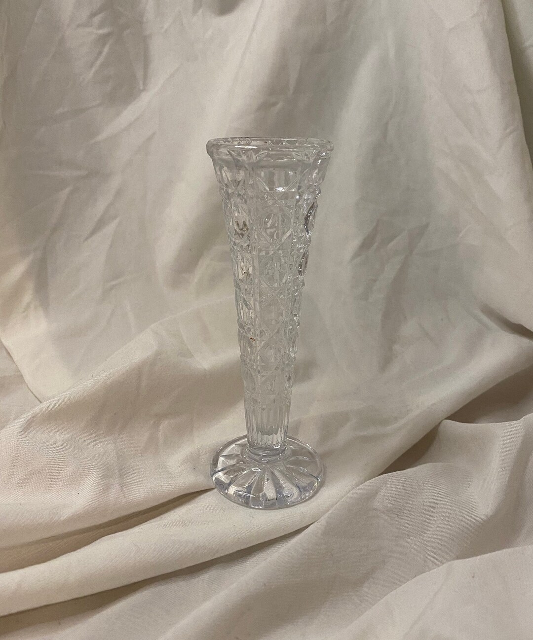 Cut Glass Flower Bud Vase Small Glass Pedestal Vase Clear Glass Small Vase Vintage Clear Glass