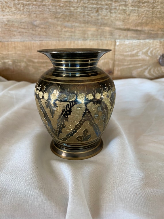 Etched Brass Metal Vase Home Decor Brass Vase Made in India