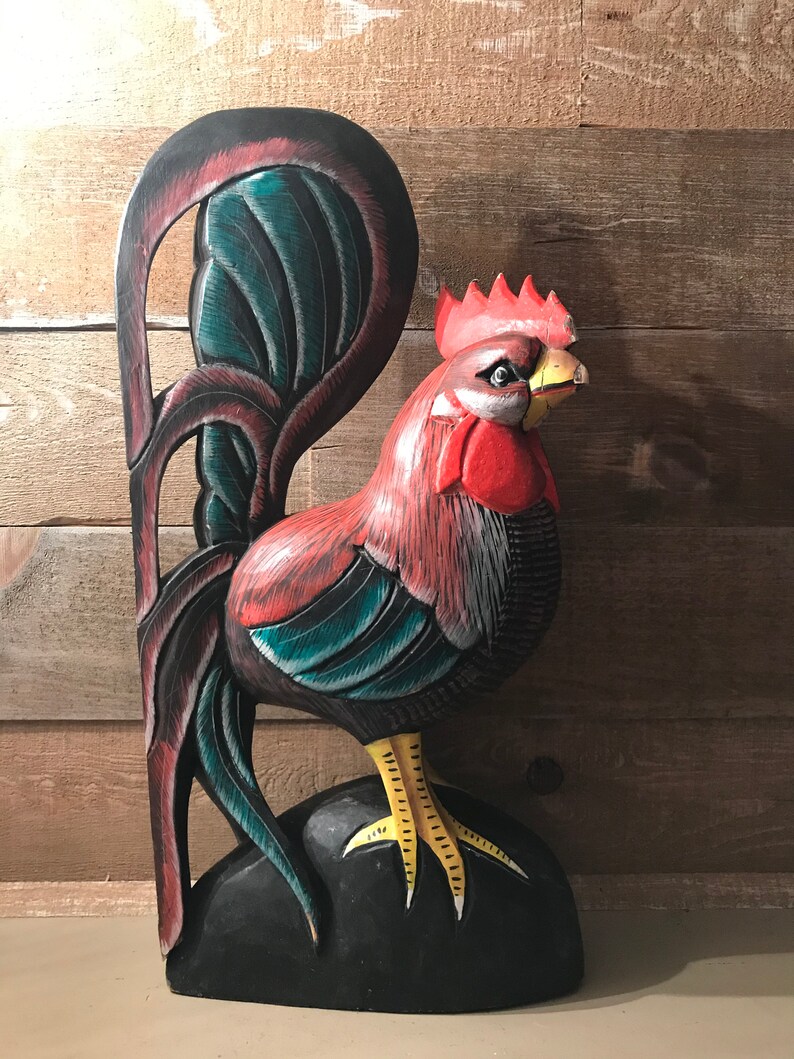 Primitive Folk Art Carved Wooden Rooster 20.5 Tall Etsy