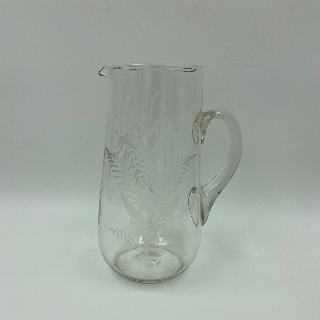 Etched Glass Water Pitcher Fern Bouquet Etched Design on Clear Etsy