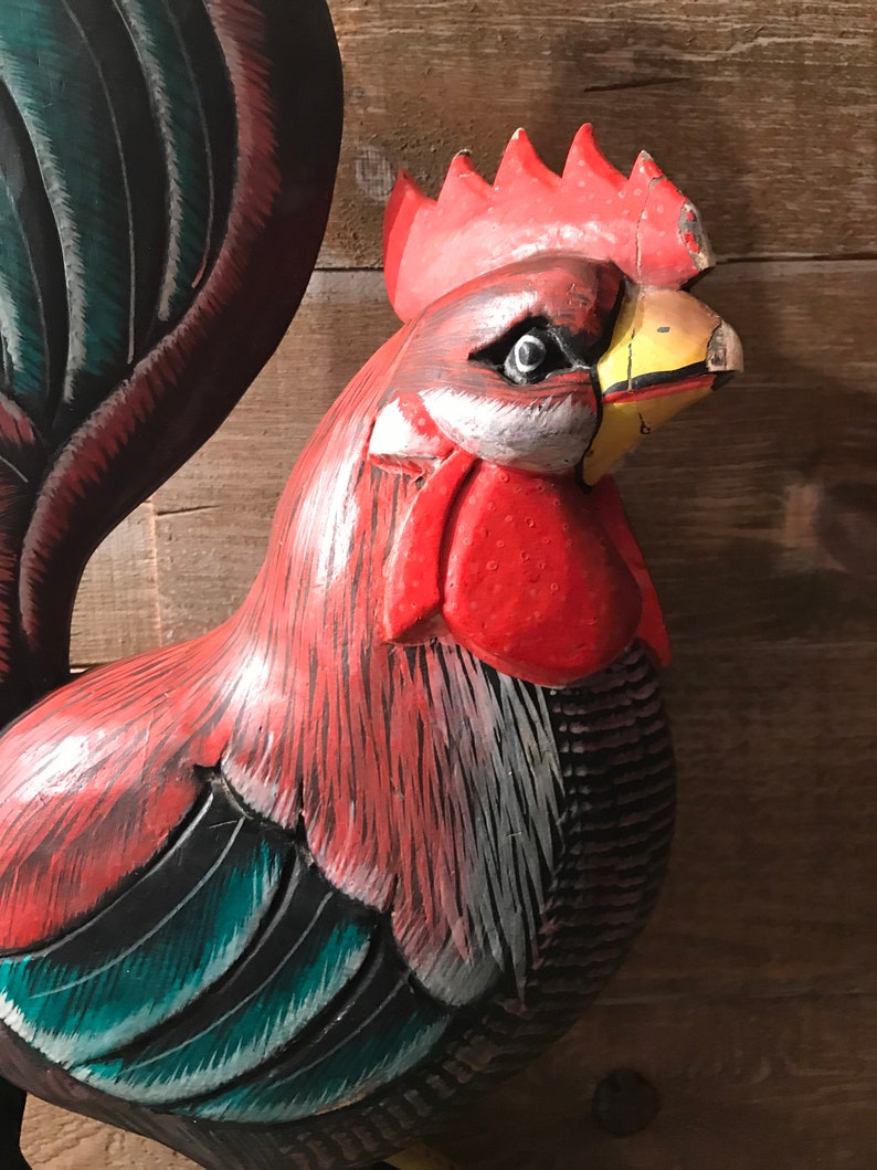 Primitive Folk Art Carved Wooden Rooster 20.5 Tall Etsy