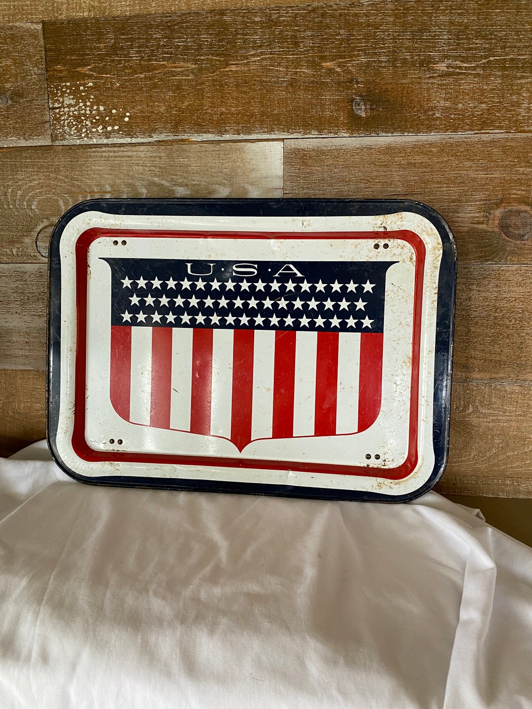 Americana Primitive Country USA Flag Metal Folding Lap Tray TV Tray