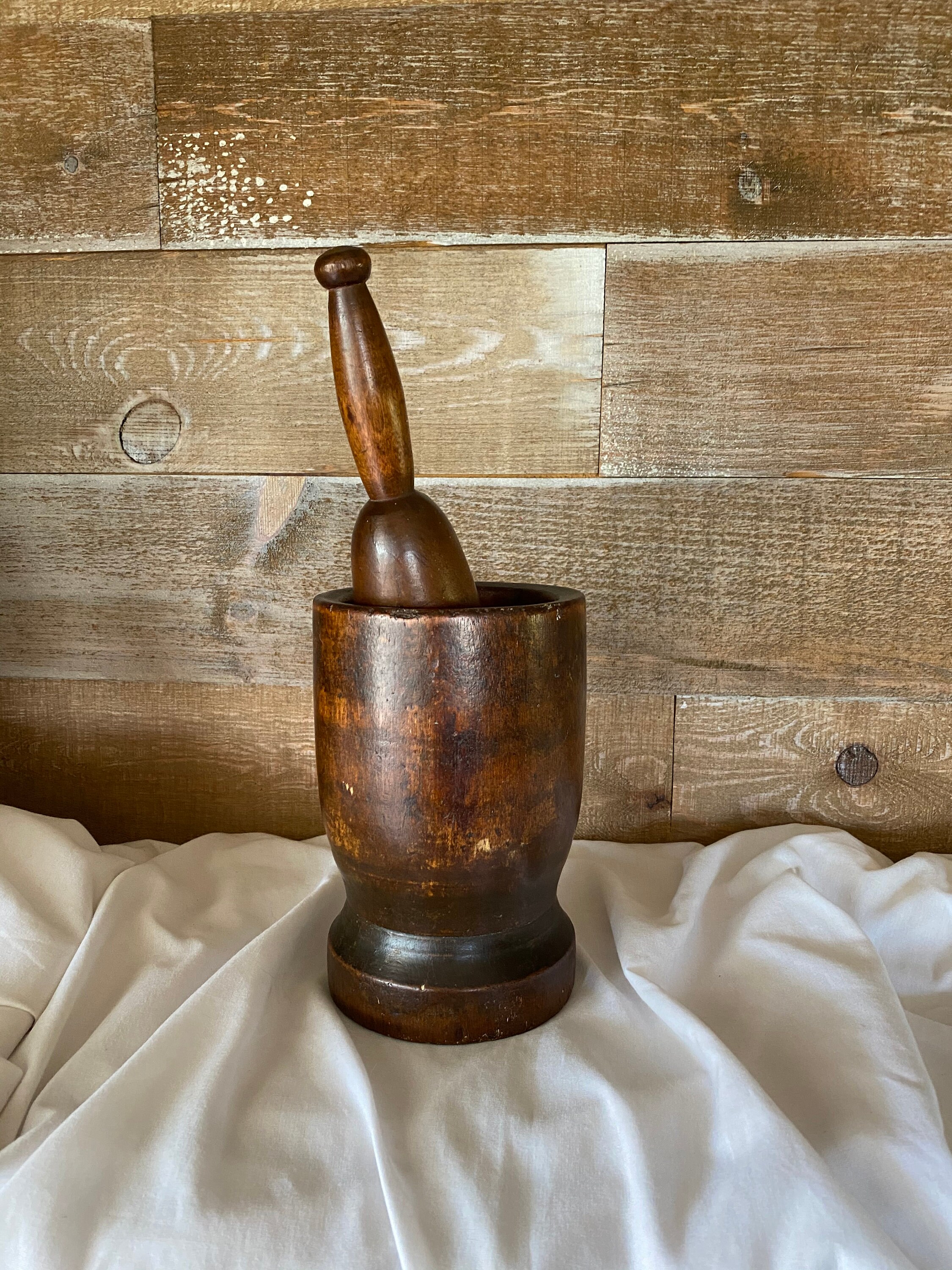 Wooden Antique Pyrographed Mortar and Pestle, Mortar and Pestle