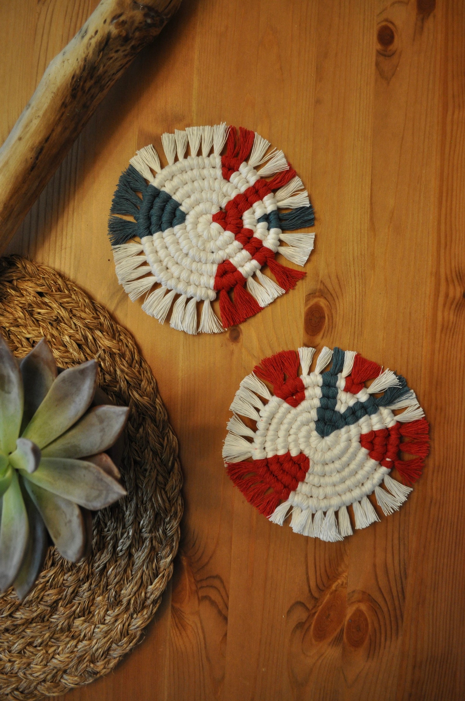 Set of Round Macrame Coasters / 4th of July Etsy UK