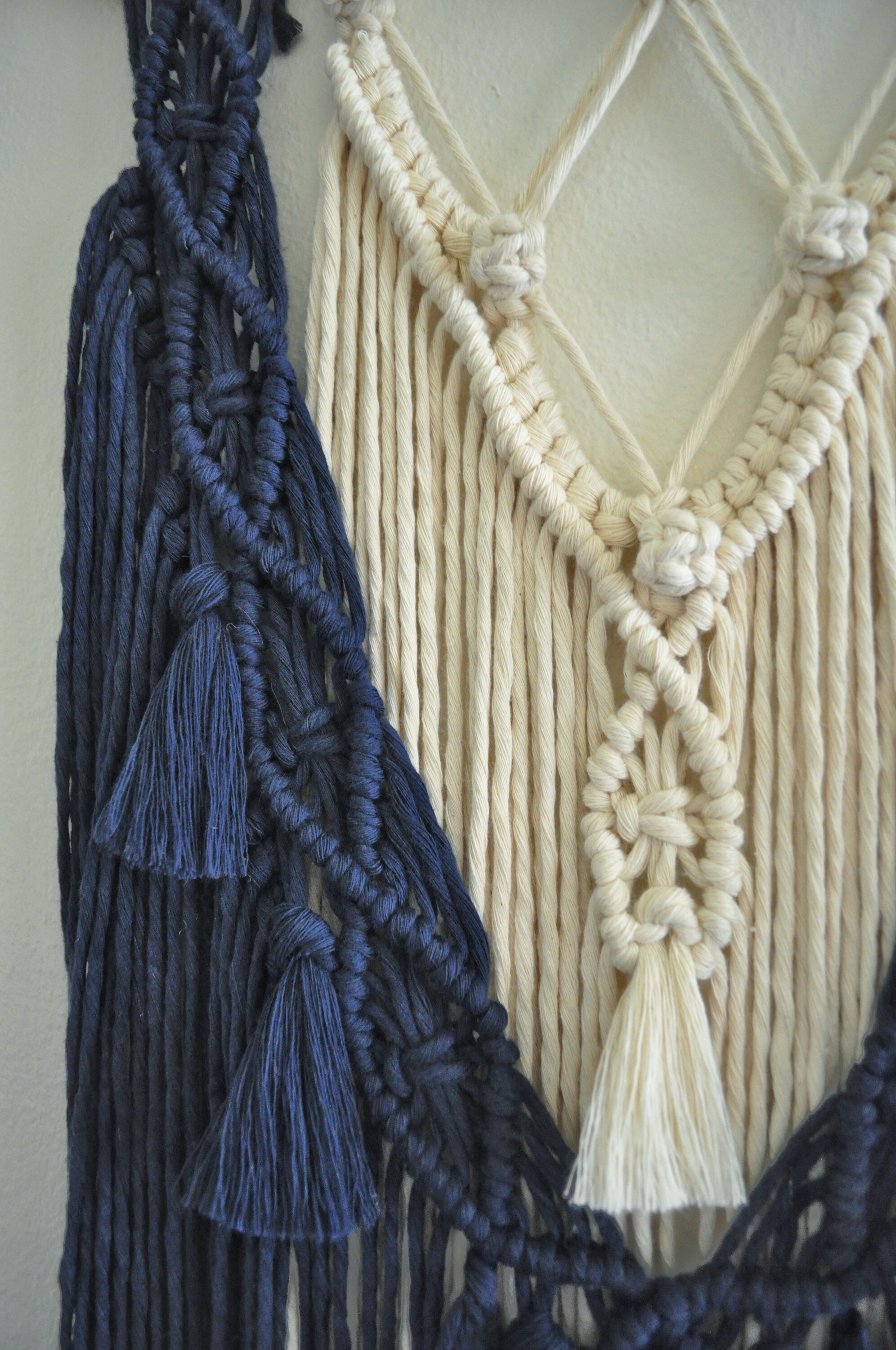 Medium Navy and Natural Macrame Wall Hanging - Etsy