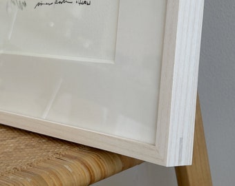 White Oiled Ash Picture Frame, Custom 1/2 inch Thin Edge - Handmade Modern Gallery Frame for Art & Home Decor