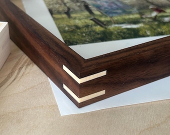 Walnut Picture Frame - Contrast Corner Thin Gallery Style - Custom Size Available