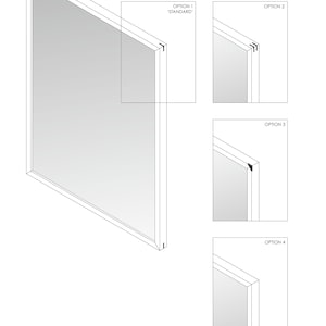 May include: Diagram showing four different joinery options for a picture frame. Option 1 is labeled "Standard". Option 2, 3, and 4 show different ways the frame pieces can be joined together.
