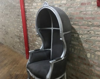 Handmade Louis XV Style Balloon Canopy Porter Dome Chair: Black Velvet Throne