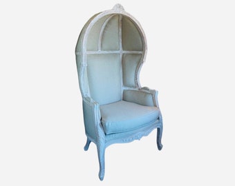 Handmade Louis XV Style Balloon Chair: Beige Fabric, White-Wash Trim