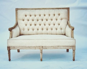Hand-tufted Solid Wood French Settee