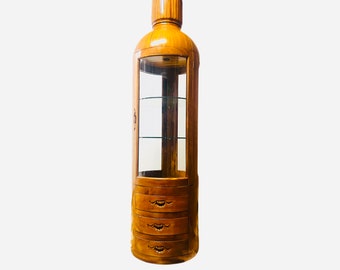 Teak Display Cabinet: Bottle-Shaped Showcase with Drawers