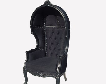 Balloon Chair  | Porter Chair | Throne | Louis XV Style Tufted Dome Canopy Chair | Black linen Black Trim | French Inspired Design