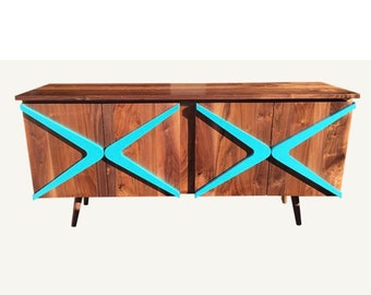 Boomerang Sideboard Credenza Mid-century Modern Handmade With Solid Mahogany Wood