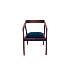 Handcrafted Teak and Black Leather Armchair - Mid-Century Modern Design