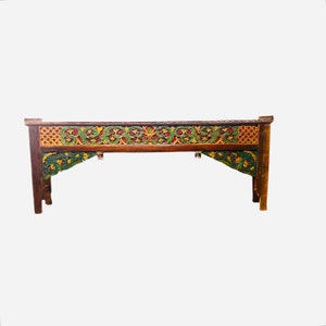 Reclaimed Teak Arch Console Table: Hand-Carved Wood Media Stand