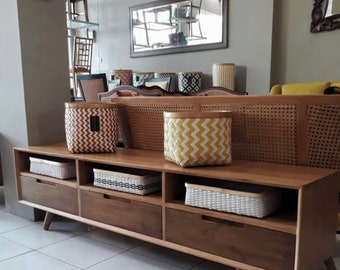 Teak Media Console: Mid-Century Modern TV Stand, Solid Wood