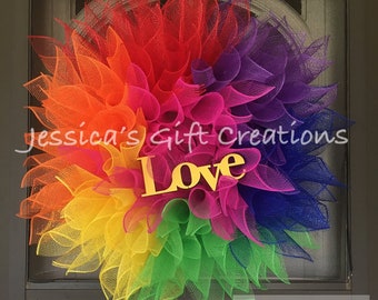Gay Pride Wreath Door Wall Home Decor Rainbow Feathers LGBTQ