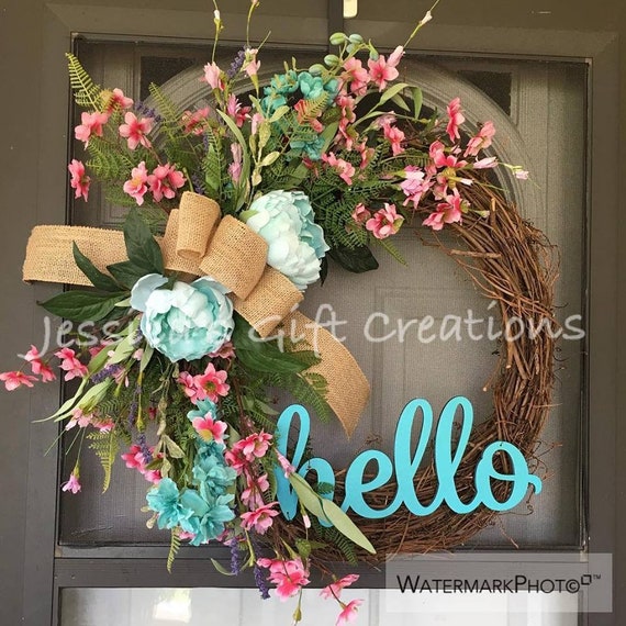 New Madetoorder Cherry Blossoms Grapevine Wreath Monogram Etsy