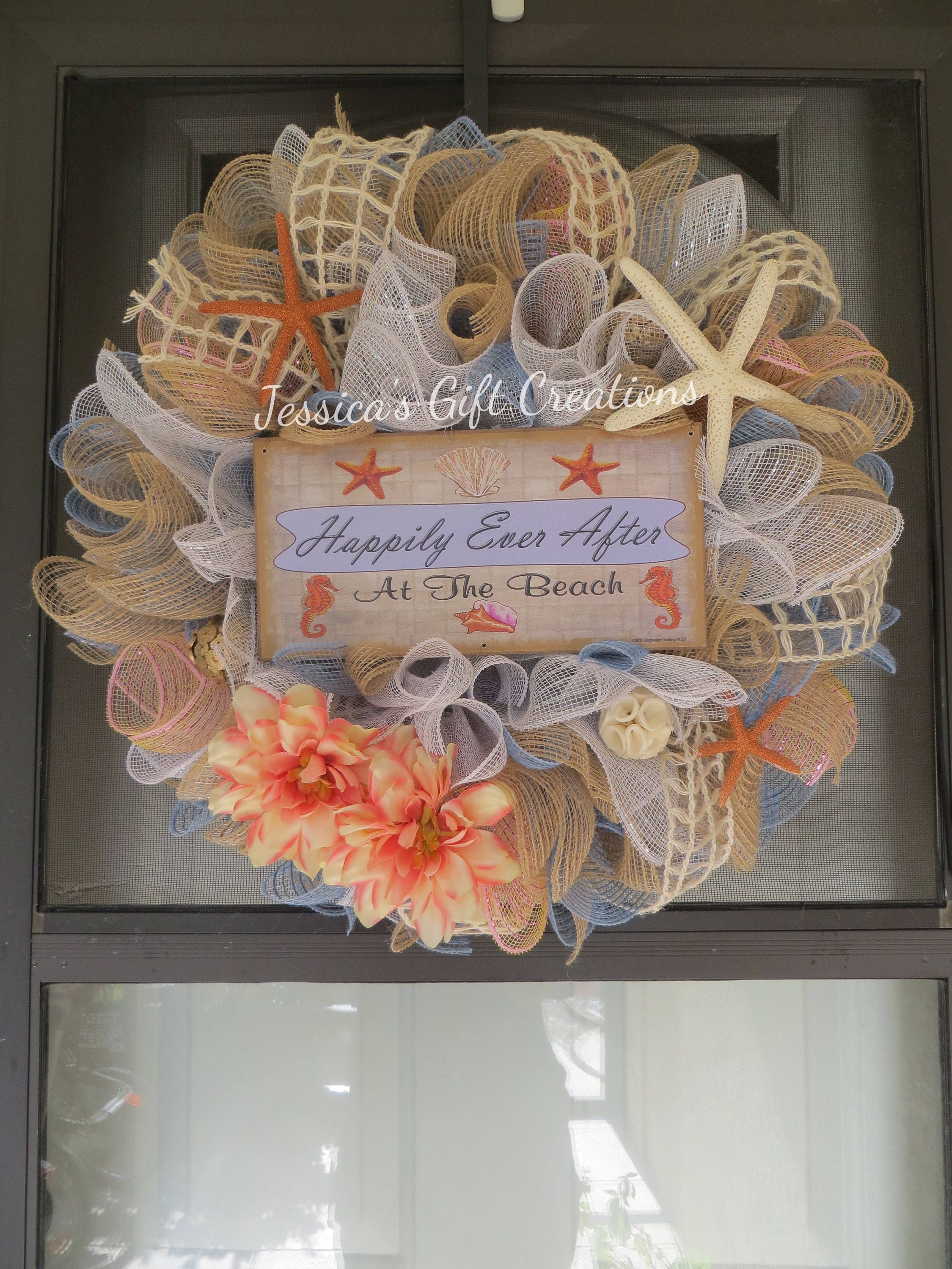 Made To Order Beach Mesh Wreath Front Door Nautical Summer Hanger Bridal Shower Decor Everyday Burlap Wedding Gift