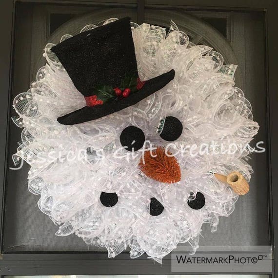Made To Order Snowman Mesh Wreath Christmas Deco Mesh Etsy