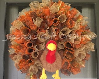 Made to Order Turkey Mesh Wreath/Thanksgiving Wreath/Burlap/Front Door Wreath/Seasonal Wreath/Fall Decor/Autumn Door Hanger/Holiday Wreath