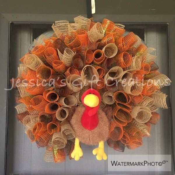 Made to Order Turkey Mesh Wreath/Thanksgiving Wreath/Burlap/Front Door Wreath/Seasonal Wreath/Fall Decor/Autumn Door Hanger/Holiday Wreath