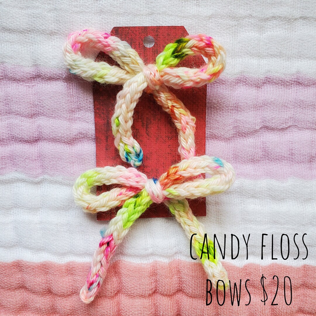 Hand Knitted Yarn Hair Bow Clips Etsy