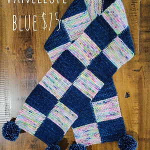 Hand Knitted Duo Color Intarsia Checkerboard Scarf