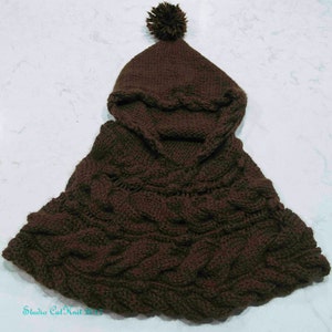 Woodland Alpaca Cable Hooded Poncho with Bobbles