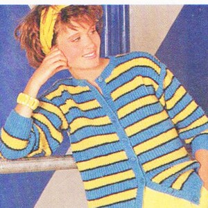 Vintage classic 1980s colours Striped Jacket cardigan bright Knitting Pattern by Wendy PDF Digital Download