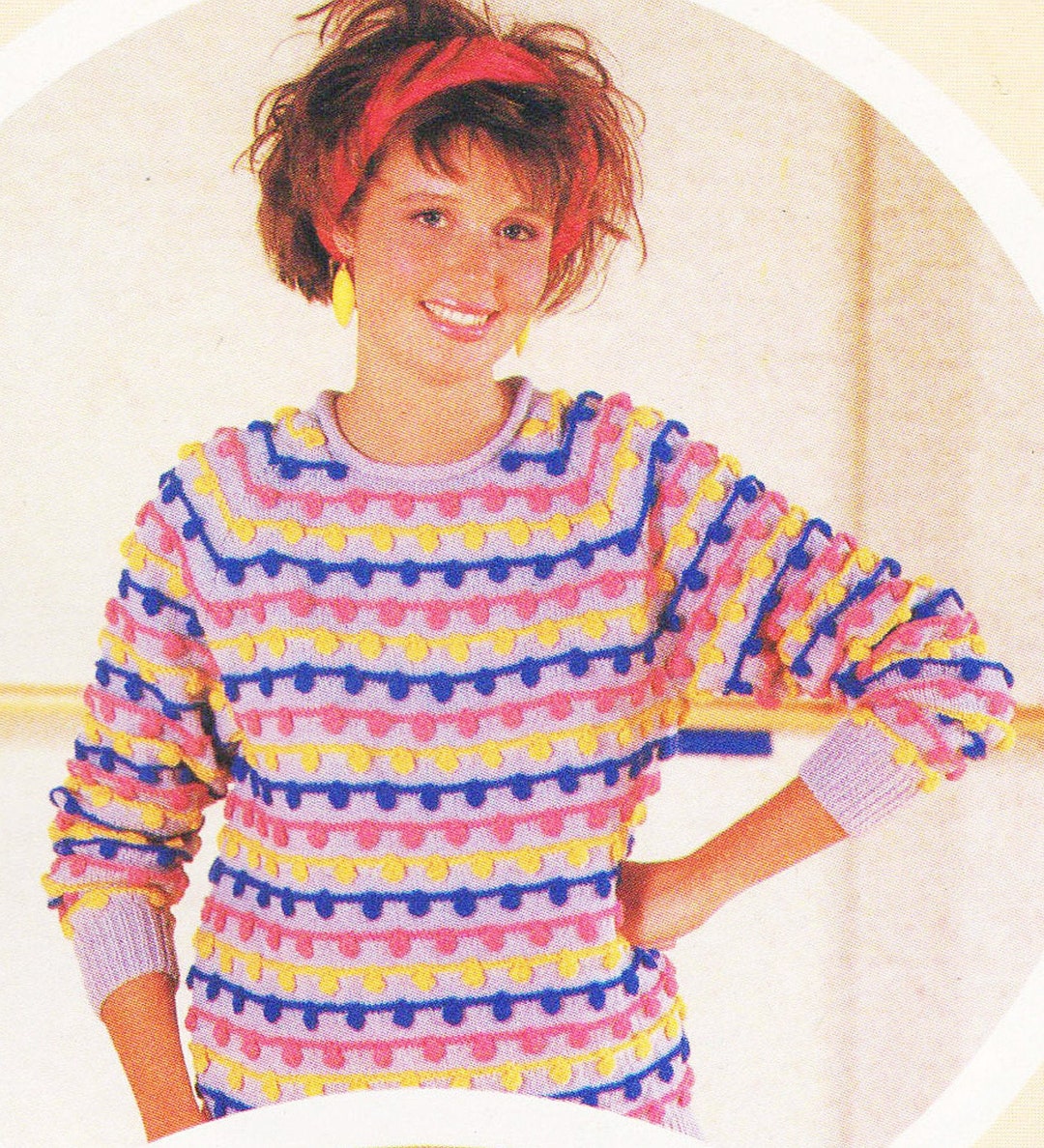 Vintage Classic 1980s Bright Colour Bobble Pompom Striped - Etsy