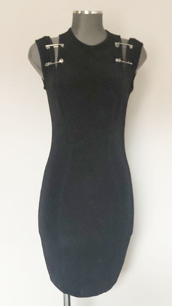 Vintage 90s black skinny bodycon iconic safety pin
