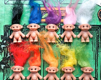 Unique retro vintage toy 80s 90s y2k mini lucky colour Troll doll necklace pendant kitsch cute kawaii