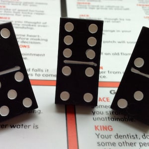 Upcycled kitsch retro game black white mini domino playing piece adjustable ring gift