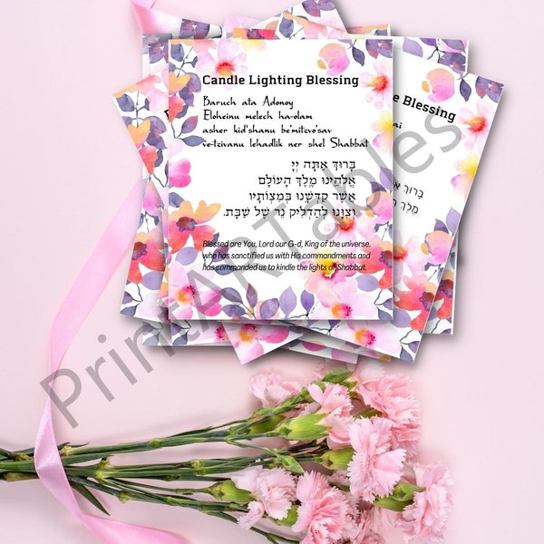 Jewish Shabbat Blessings and Prayers Flashcards.  Hebrew Blessings, Transliterated and Translated in English.  Family Shabbat Flash cards