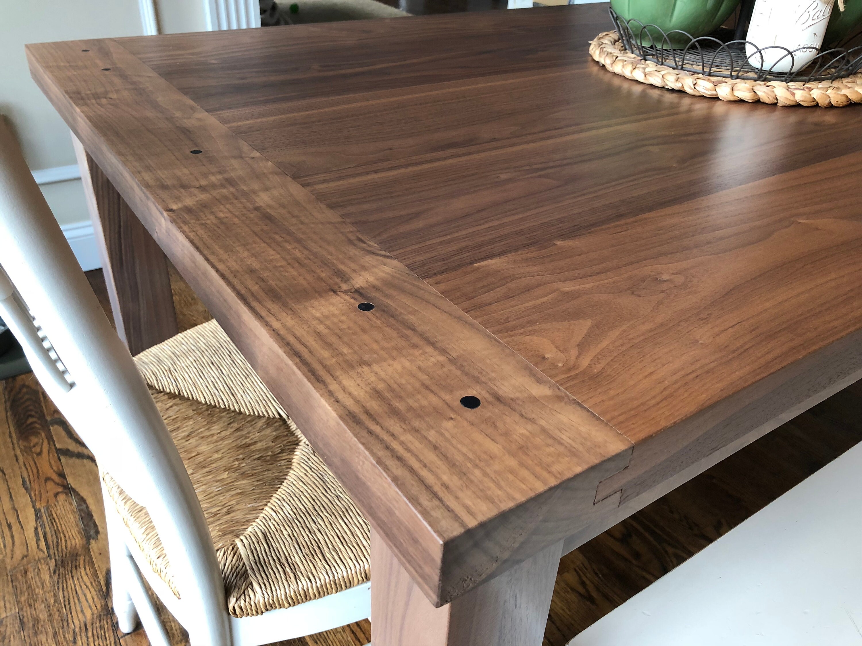 Solid Walnut Farmhouse Table Breadboards Pinned W Ebony 50