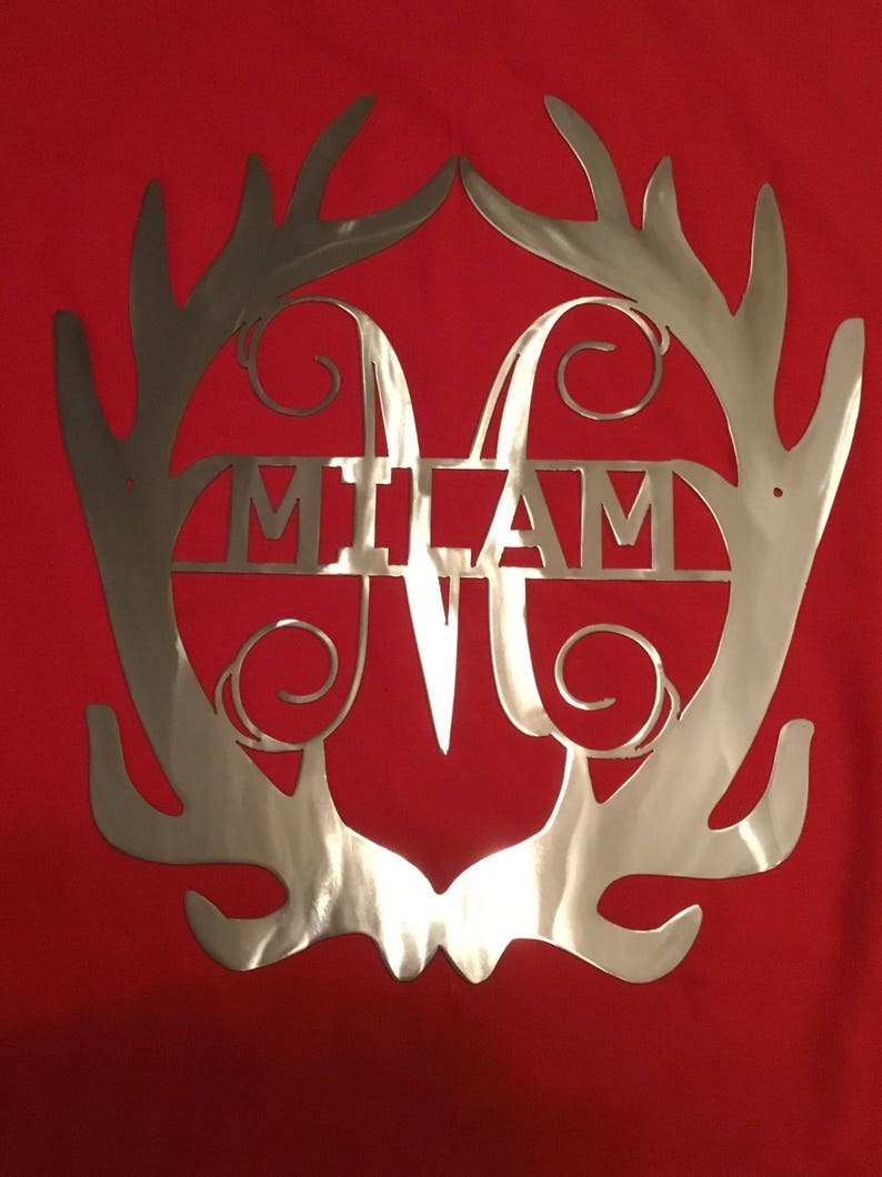 Deer Antler and Name Split Monogram Metal Wall Decor, Personalized Wall