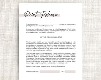 Print Release Template, Photography marketing, Photographer templates, Print Release Template, Photoshop, Editable marketing board,