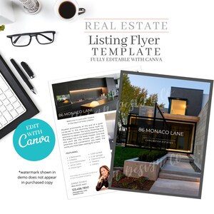 Just Listed Flyer, Real Estate Flyer Template, Listing Cut Sheet, Real estate marketing, Realtor, Editable, Real Estate Template, Canva