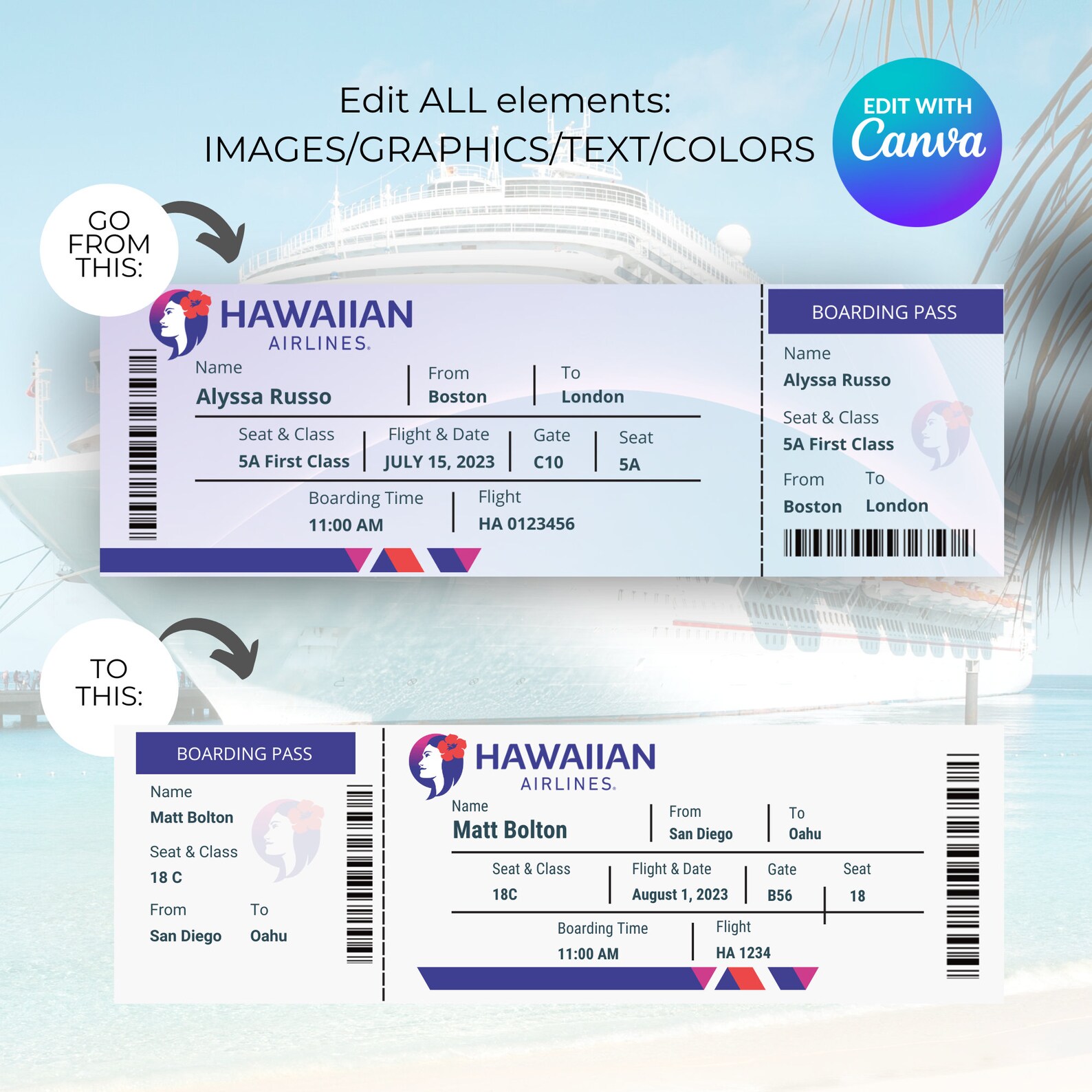 Boarding Pass Plane Ticket Airplane Ticket Surprise Trip Etsy