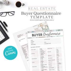 Buyer&#39;s Questionnaire, Real estate home buyer, Real Estate Buyer&#39;s Guide, Real estate marketing, Realtor marketing tools, Canva editable
