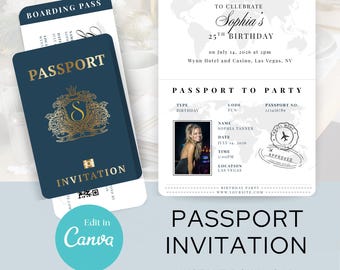 Plantilla de invitación para fiesta imprimible / Plantilla para fiesta / Invitación / Invitación de pasaporte / Invitación para fiesta / Invitación DIY